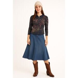 Boho Chic Women’s Top Small Dark Gray Floral Abstract Half Sleeve